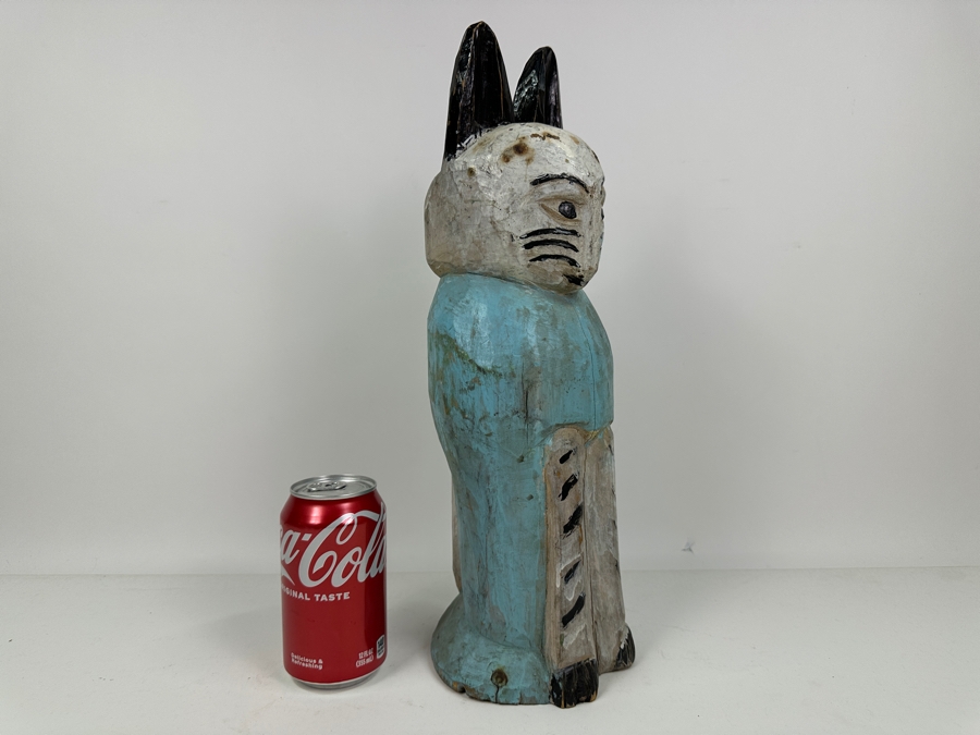 Vintage Carved Wooden Polychrome Folk Art Cat Sculpture 16'H [Photo 4]