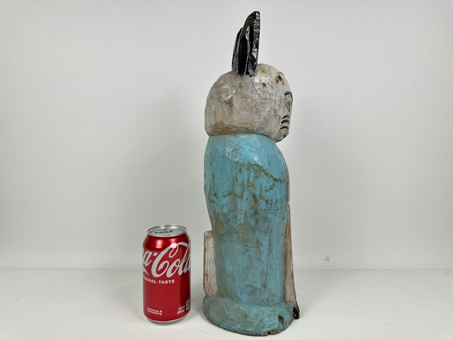 Vintage Carved Wooden Polychrome Folk Art Cat Sculpture 16'H [Photo 5]