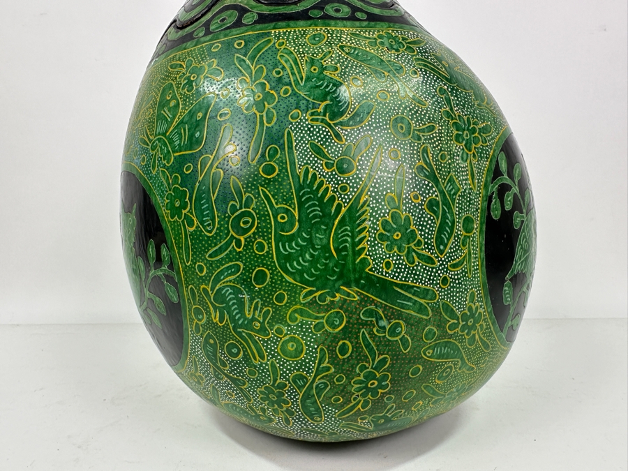 Large Exquisitely Carved Hand Painted Gourd Box With Lid 10'W X 12'H [Photo 5]