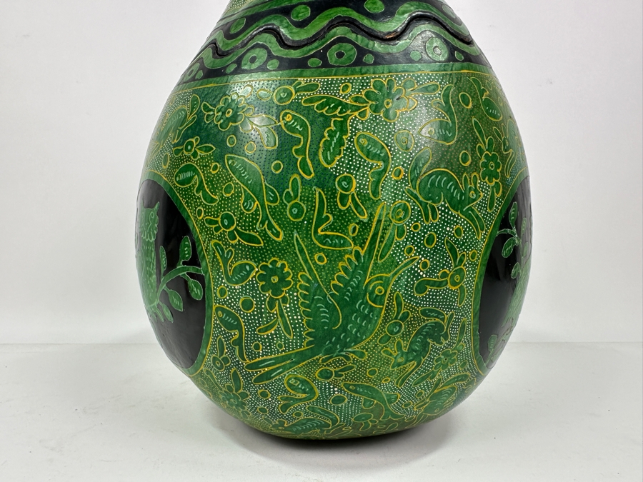 Large Exquisitely Carved Hand Painted Gourd Box With Lid 10'W X 12'H [Photo 8]