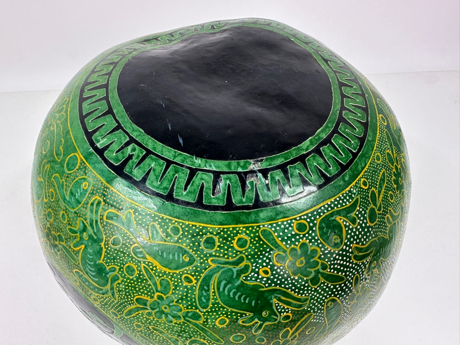 Large Exquisitely Carved Hand Painted Gourd Box With Lid 10'W X 12'H [Photo 11]