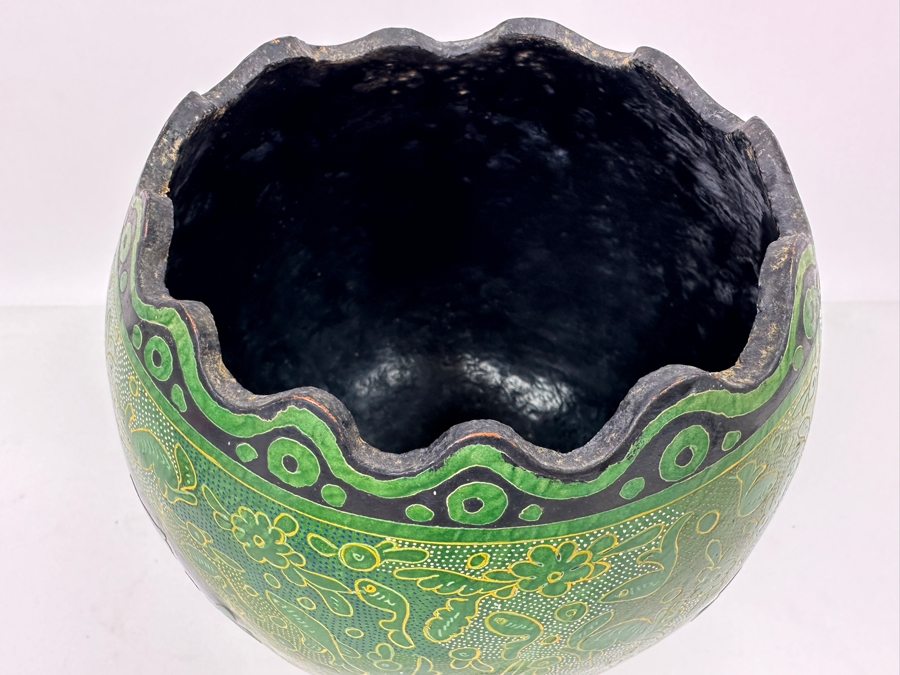 Large Exquisitely Carved Hand Painted Gourd Box With Lid 10'W X 12'H [Photo 9]