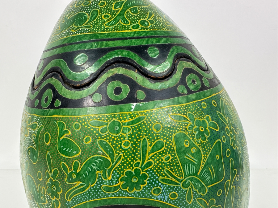 Large Exquisitely Carved Hand Painted Gourd Box With Lid 10'W X 12'H [Photo 7]