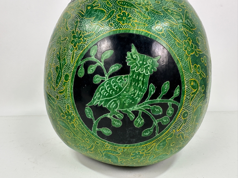 Large Exquisitely Carved Hand Painted Gourd Box With Lid 10'W X 12'H [Photo 3]