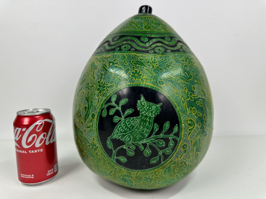 Large Exquisitely Carved Hand Painted Gourd Box With Lid 10'W X 12'H [Photo 2]