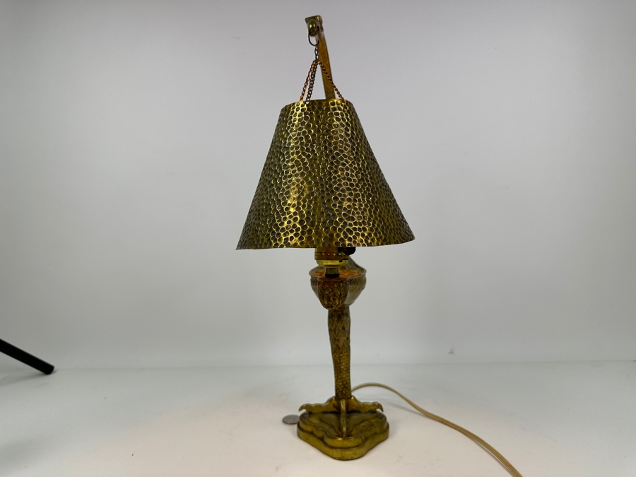 Vintage French Brass Aladdin Genie Style Table Lamp With Hanging Shade Muller Freres Style 18'H [Photo 7]