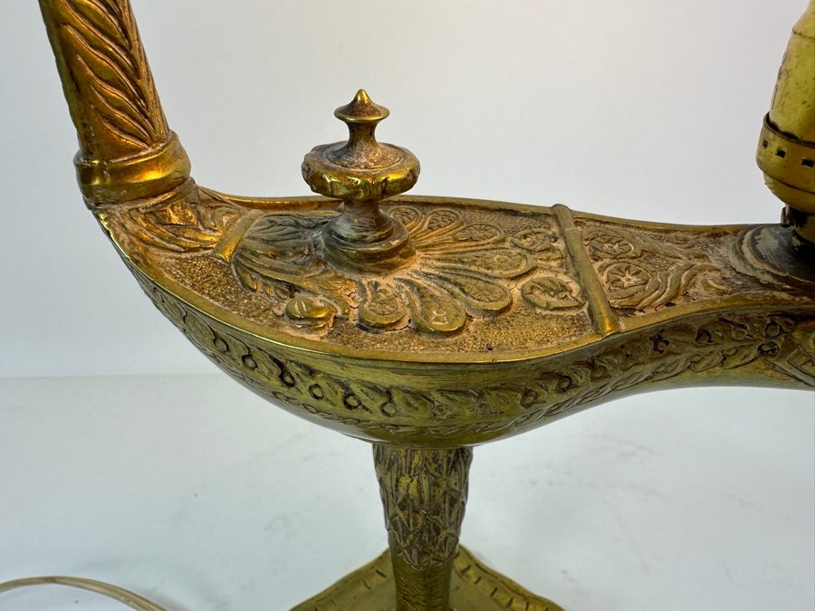 Vintage French Brass Aladdin Genie Style Table Lamp With Hanging Shade Muller Freres Style 18'H [Photo 14]