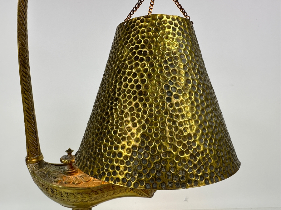 Vintage French Brass Aladdin Genie Style Table Lamp With Hanging Shade Muller Freres Style 18'H [Photo 10]