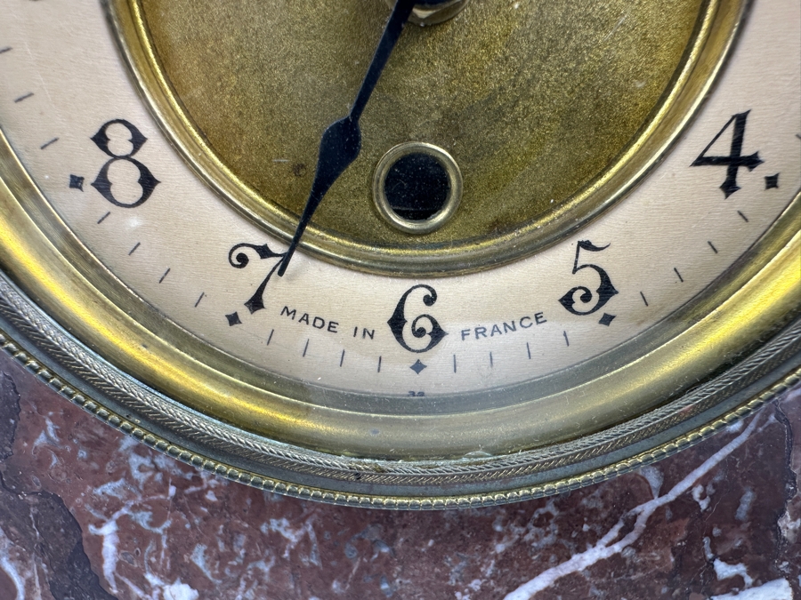 Vintage French Marble With Applied Metal Roses Mantle Clock Converted To Modern Quartz Movement Working 13'W X 5'D X 9'H [Photo 4]