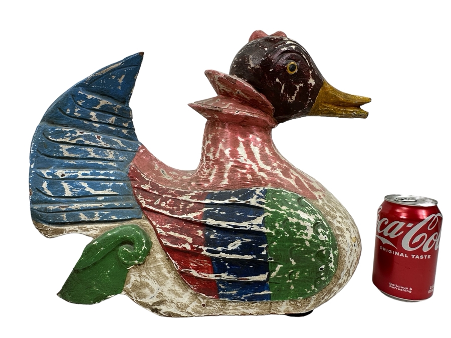 Large Vintage Large Hand Carved Wooden Polychrome Hen Duck 15'W X 8'D X 13'H [Photo 1]