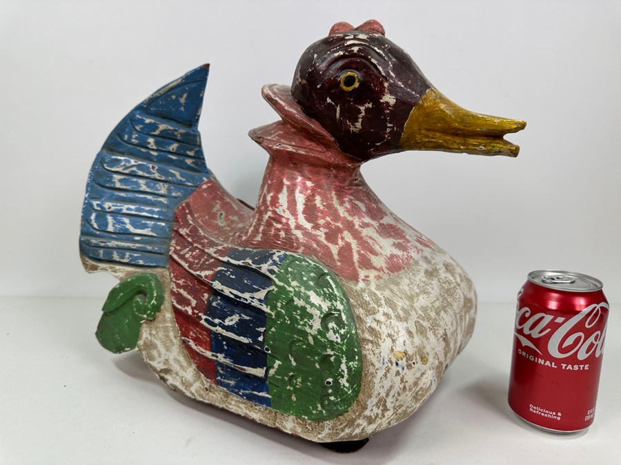 Large Vintage Large Hand Carved Wooden Polychrome Hen Duck 15'W X 8'D X 13'H [Photo 2]