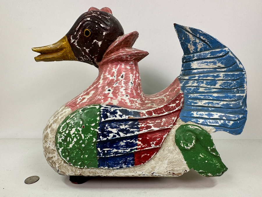 Large Vintage Large Hand Carved Wooden Polychrome Hen Duck 15'W X 8'D X 13'H [Photo 7]