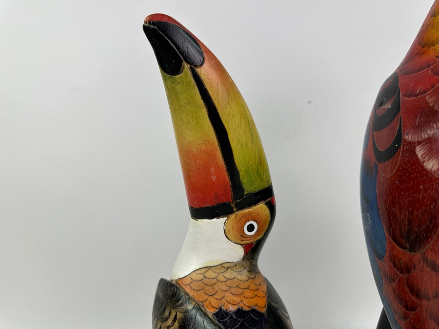 Hand Carved / Hand Painted Toucan 13'H & Parrot 16'H Bird Sculptures [Photo 8]