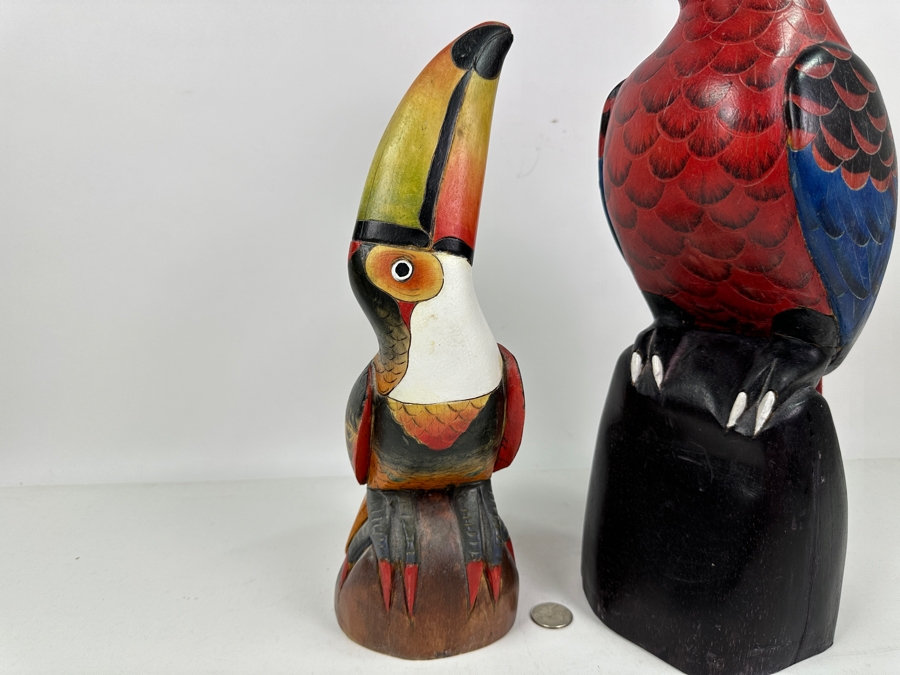 Hand Carved / Hand Painted Toucan 13'H & Parrot 16'H Bird Sculptures [Photo 4]