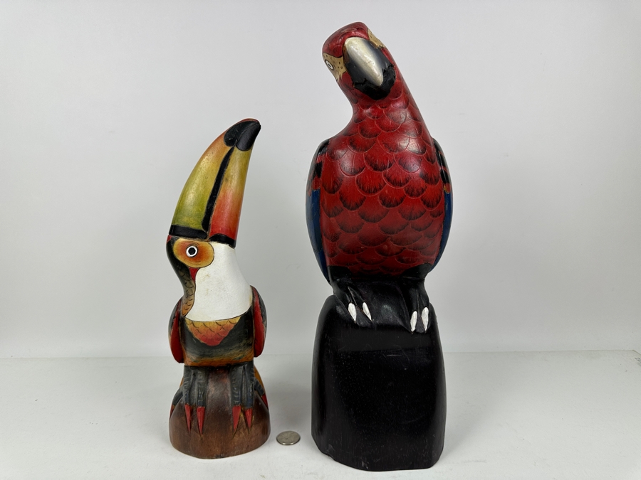 Hand Carved / Hand Painted Toucan 13'H & Parrot 16'H Bird Sculptures [Photo 6]