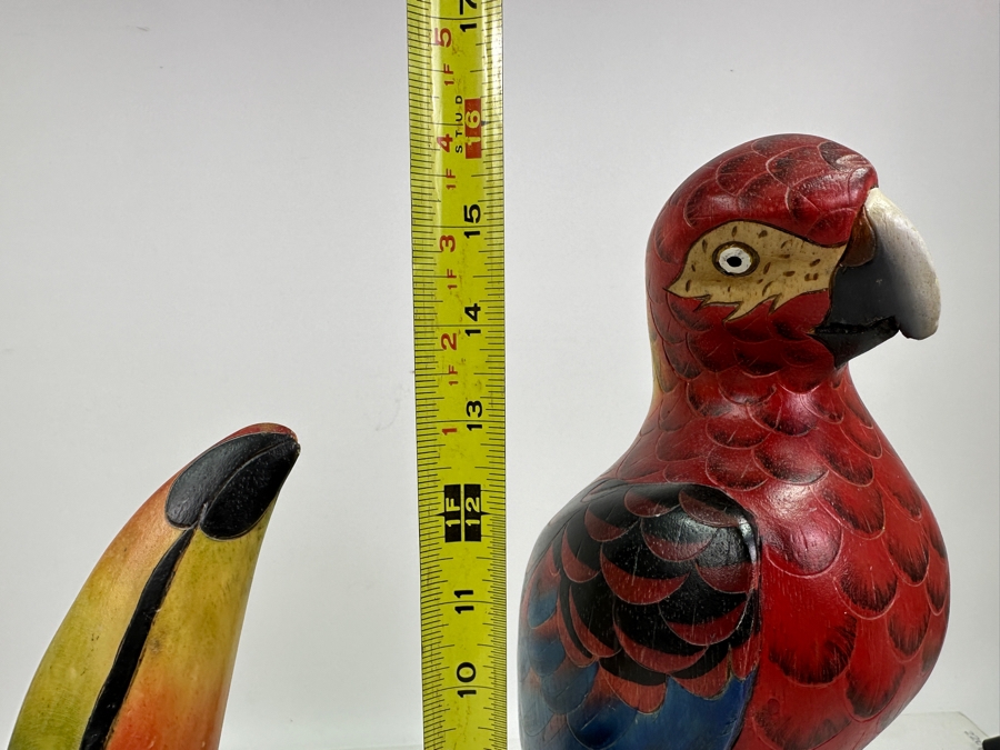 Hand Carved / Hand Painted Toucan 13'H & Parrot 16'H Bird Sculptures [Photo 10]