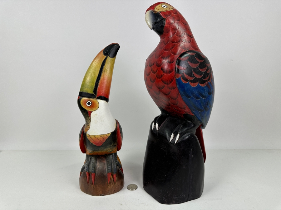 Hand Carved / Hand Painted Toucan 13'H & Parrot 16'H Bird Sculptures [Photo 2]