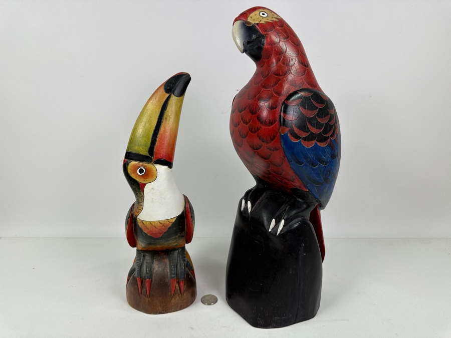 Hand Carved / Hand Painted Toucan 13'H & Parrot 16'H Bird Sculptures [Photo 3]