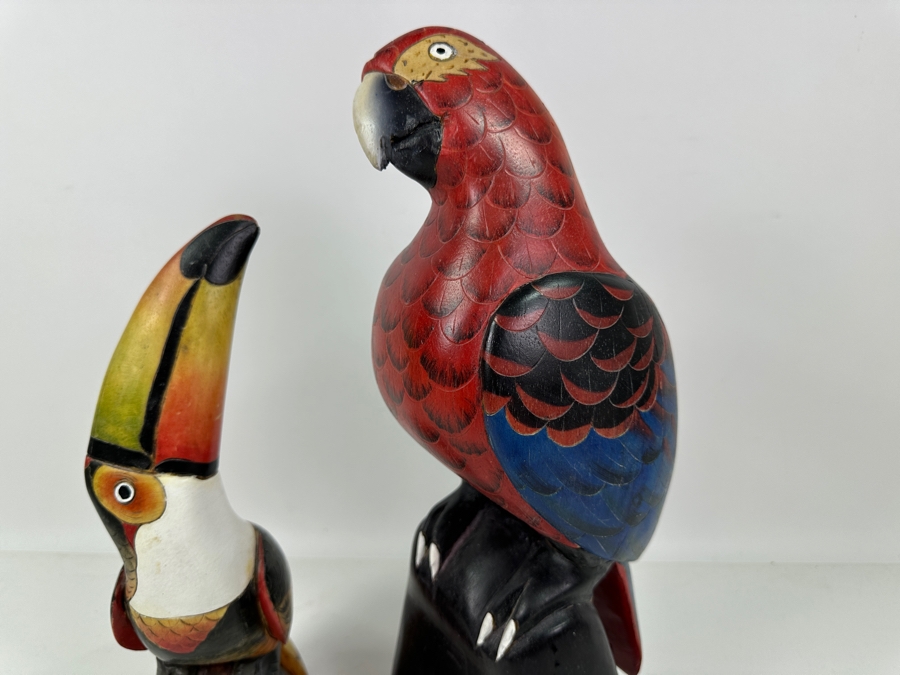 Hand Carved / Hand Painted Toucan 13'H & Parrot 16'H Bird Sculptures [Photo 5]