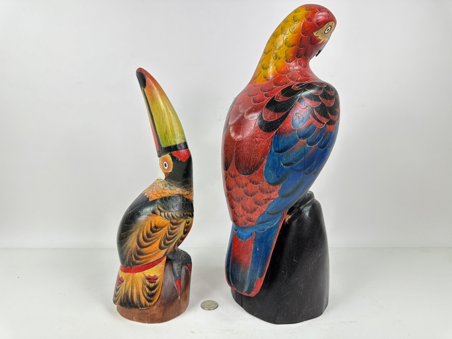 Hand Carved / Hand Painted Toucan 13'H & Parrot 16'H Bird Sculptures [Photo 7]