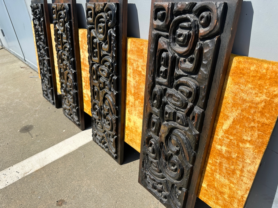 Hand Relief Carved Wooden South American 4-Panel Wall Artwork Sculpture On A Golden Velvet Panel 74.5'W X 4'D X 32'H [Photo 9]