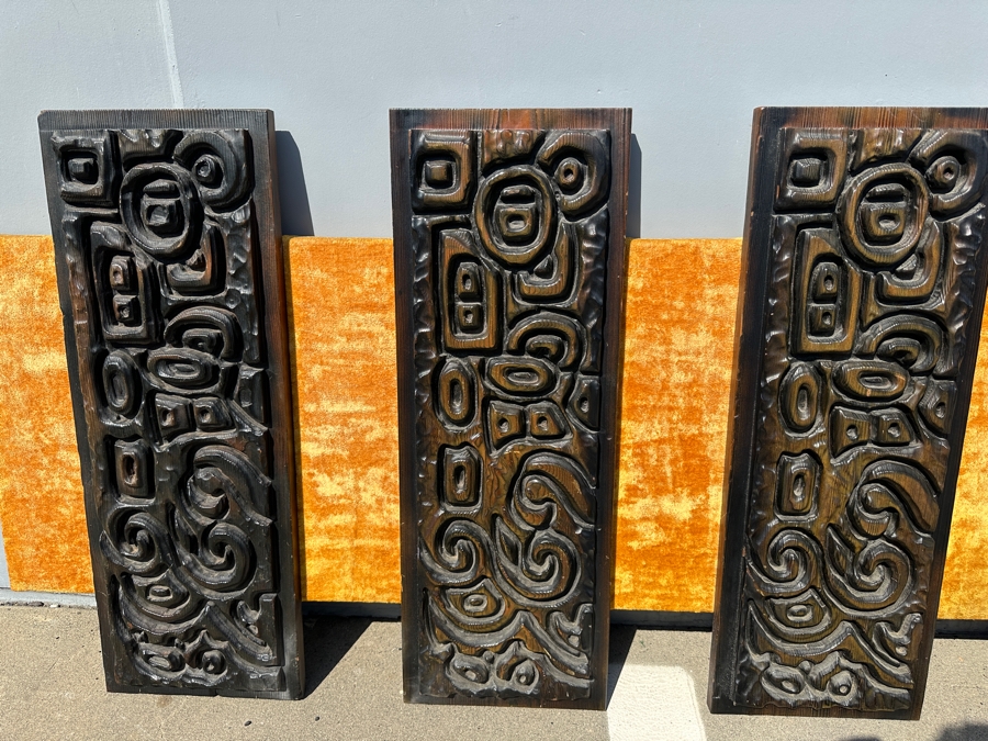 Hand Relief Carved Wooden South American 4-Panel Wall Artwork Sculpture On A Golden Velvet Panel 74.5'W X 4'D X 32'H [Photo 5]