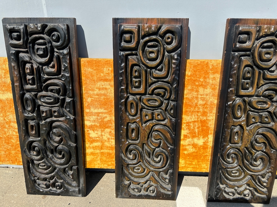 Hand Relief Carved Wooden South American 4-Panel Wall Artwork Sculpture On A Golden Velvet Panel 74.5'W X 4'D X 32'H [Photo 6]