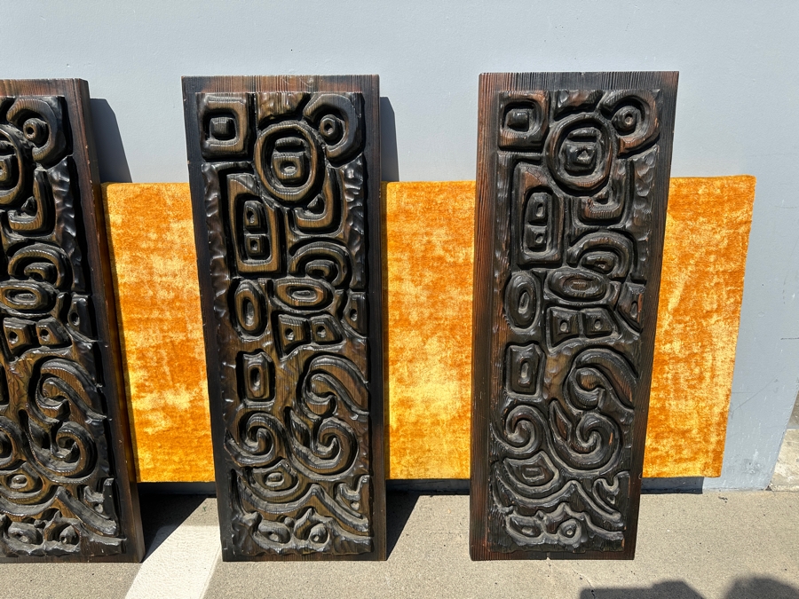 Hand Relief Carved Wooden South American 4-Panel Wall Artwork Sculpture On A Golden Velvet Panel 74.5'W X 4'D X 32'H [Photo 7]