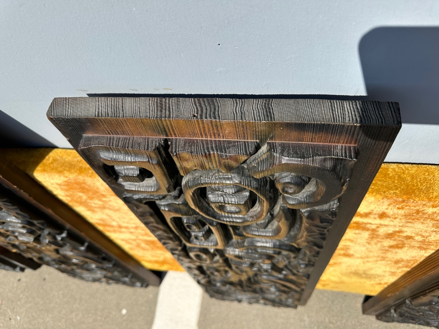 Hand Relief Carved Wooden South American 4-Panel Wall Artwork Sculpture On A Golden Velvet Panel 74.5'W X 4'D X 32'H [Photo 8]