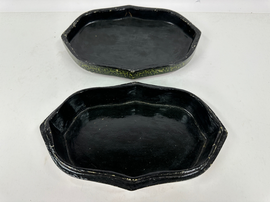 Vintage Hand Painted Lacquer Box Pictorial Scene India 9'W X 5'D X 3.5'H [Photo 14]