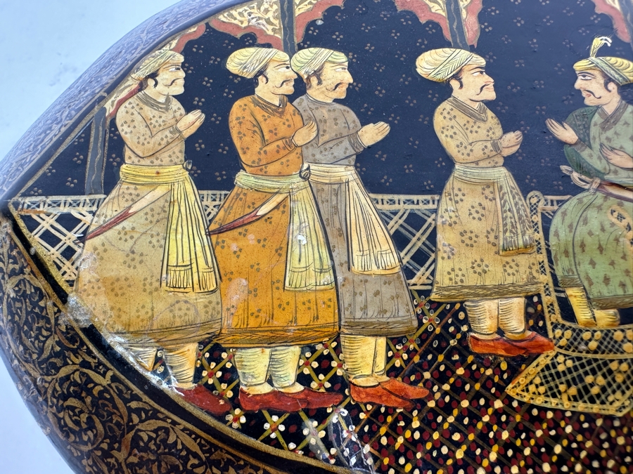 Vintage Hand Painted Lacquer Box Pictorial Scene India 9'W X 5'D X 3.5'H [Photo 11]