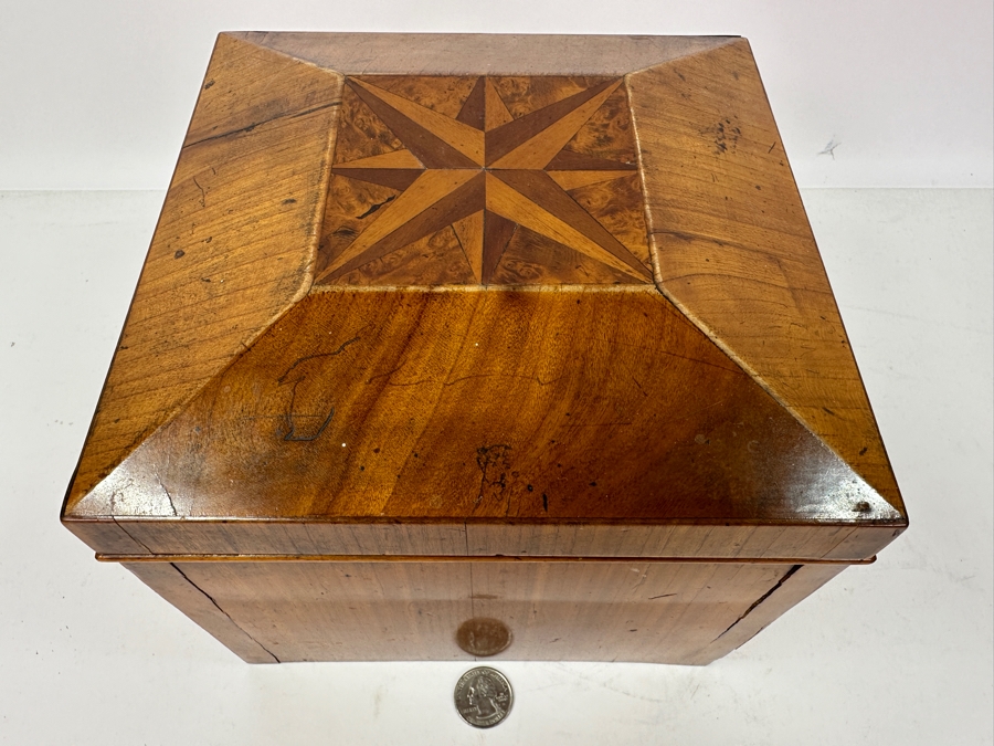 Antique Wooden Inlaid Star Box See Photos For Issues 7.75'W X 7.75'D X 7'H [Photo 3]