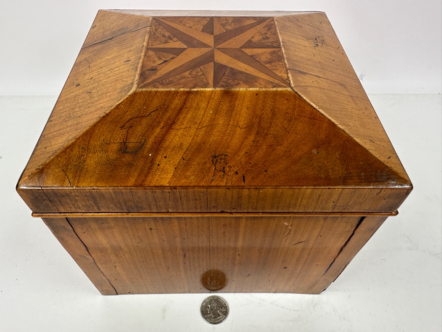 Antique Wooden Inlaid Star Box See Photos For Issues 7.75'W X 7.75'D X 7'H [Photo 2]