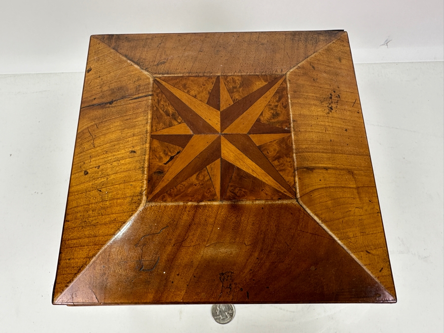 Antique Wooden Inlaid Star Box See Photos For Issues 7.75'W X 7.75'D X 7'H [Photo 4]