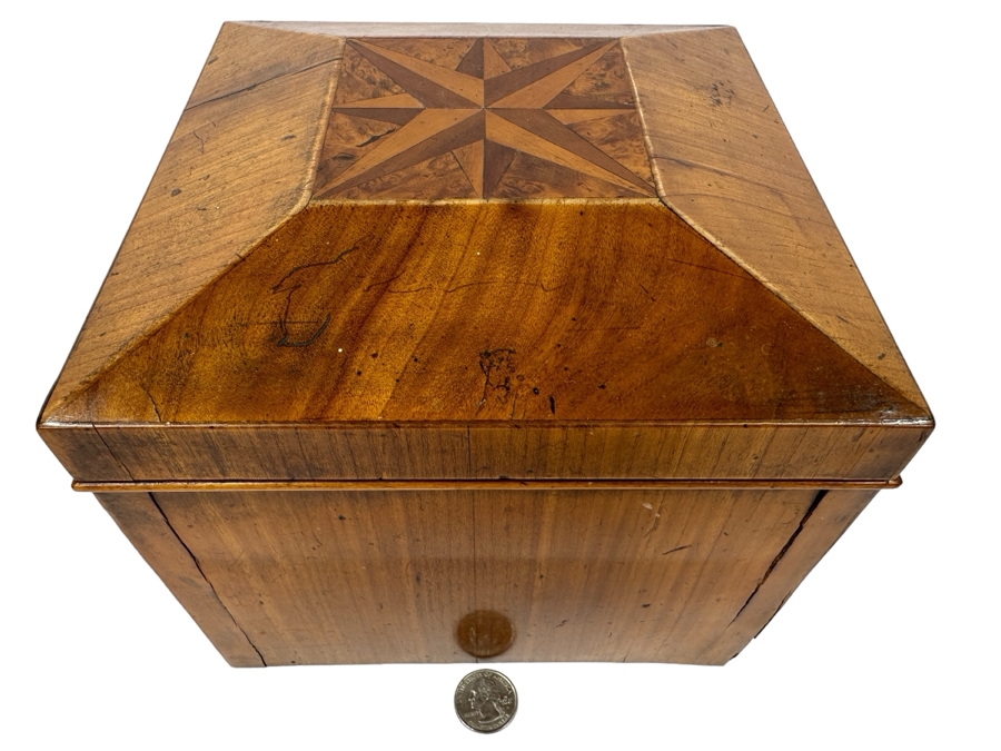 Antique Wooden Inlaid Star Box See Photos For Issues 7.75'W X 7.75'D X 7'H [Photo 1]