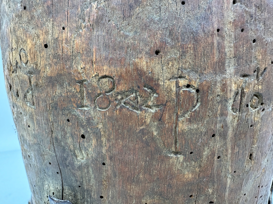 Primitive Wooden And Wrought Iron Pitcher Vessel With Writing On The Side 9'W X 16'H [Photo 10]