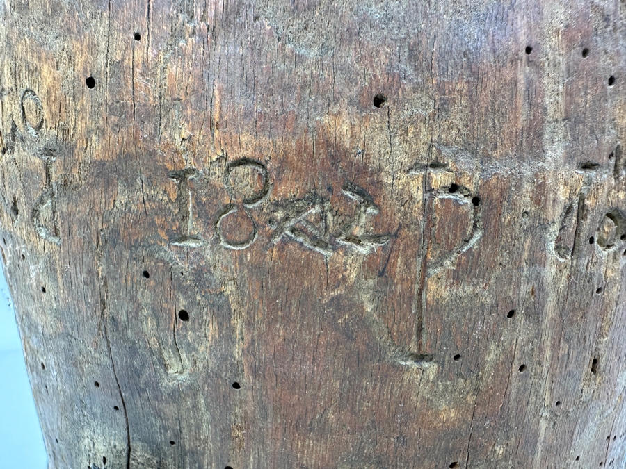 Primitive Wooden And Wrought Iron Pitcher Vessel With Writing On The Side 9'W X 16'H [Photo 9]