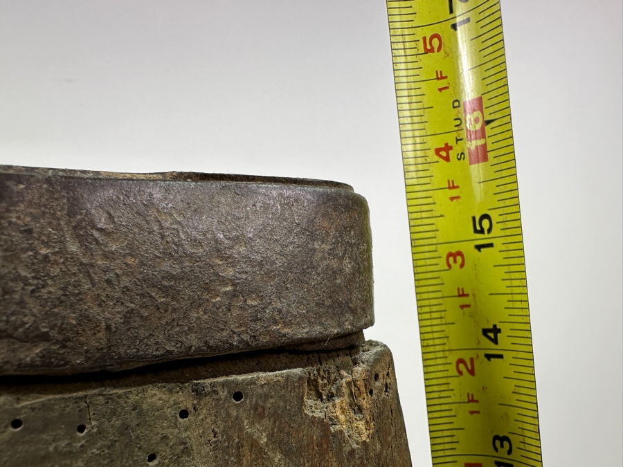 Primitive Wooden And Wrought Iron Pitcher Vessel With Writing On The Side 9'W X 16'H [Photo 27]