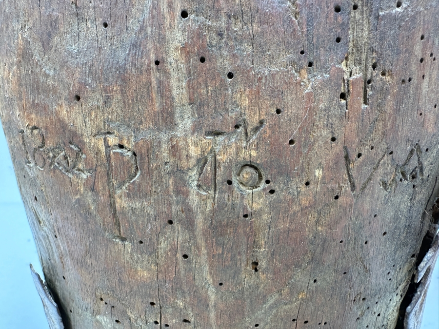Primitive Wooden And Wrought Iron Pitcher Vessel With Writing On The Side 9'W X 16'H [Photo 11]