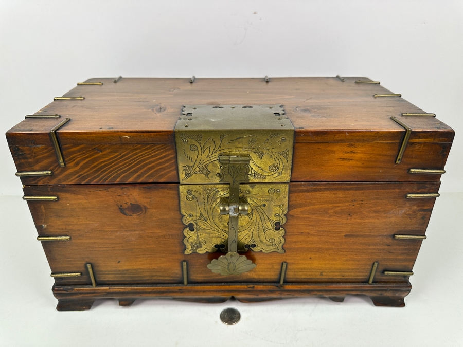 Vintage Chinese Wooden & Brass Box 16.5'W X 9.5'D X 9'H [Photo 4]