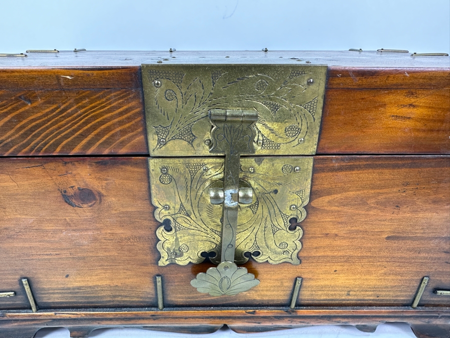 Vintage Chinese Wooden & Brass Box 16.5'W X 9.5'D X 9'H [Photo 5]