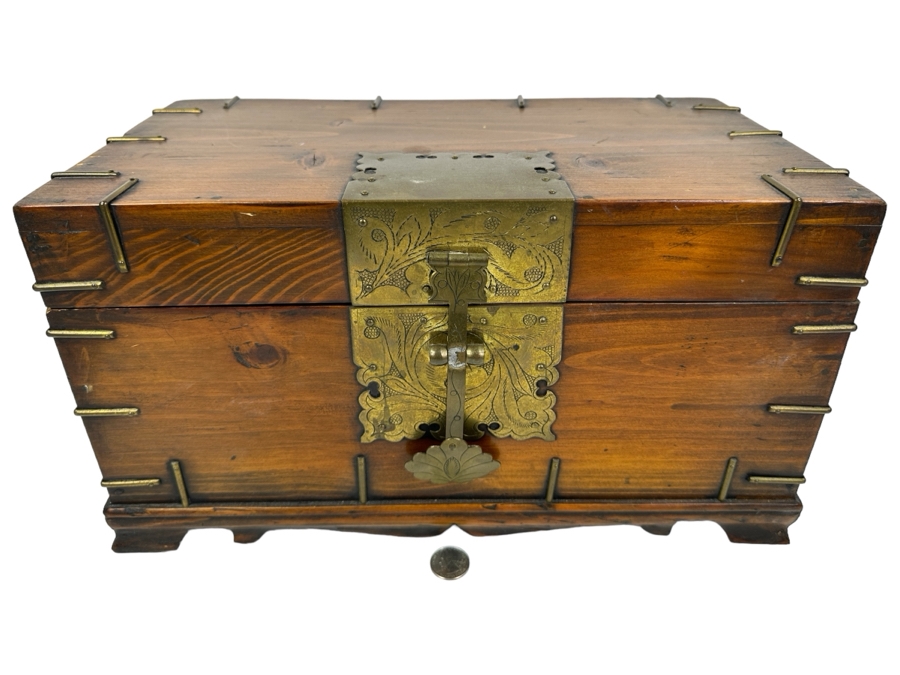 Vintage Chinese Wooden & Brass Box 16.5'W X 9.5'D X 9'H [Photo 1]