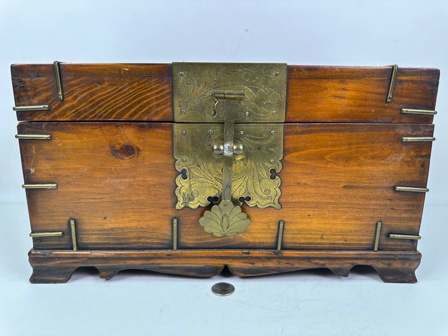 Vintage Chinese Wooden & Brass Box 16.5'W X 9.5'D X 9'H [Photo 3]