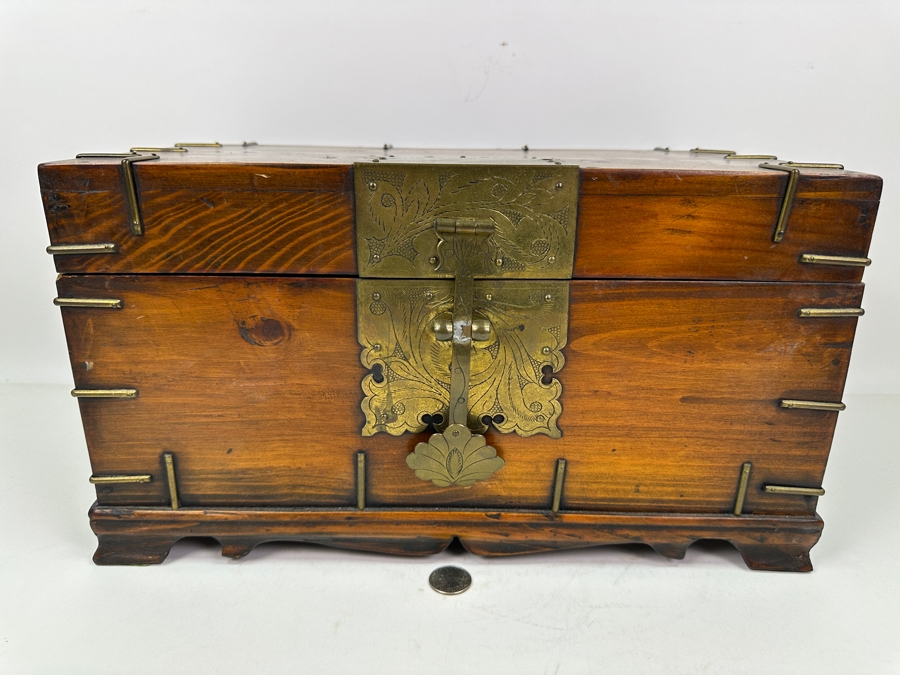 Vintage Chinese Wooden & Brass Box 16.5'W X 9.5'D X 9'H [Photo 2]