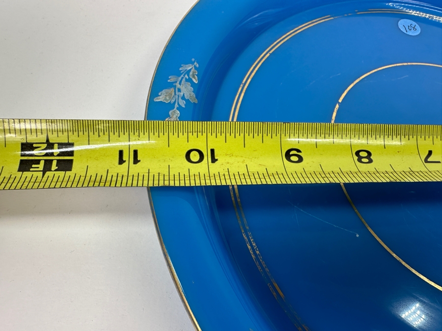 Antique Opaline Glass: Blue Round Tray With Gold & White Decor 10.75'W Appraised $275 [Photo 8]