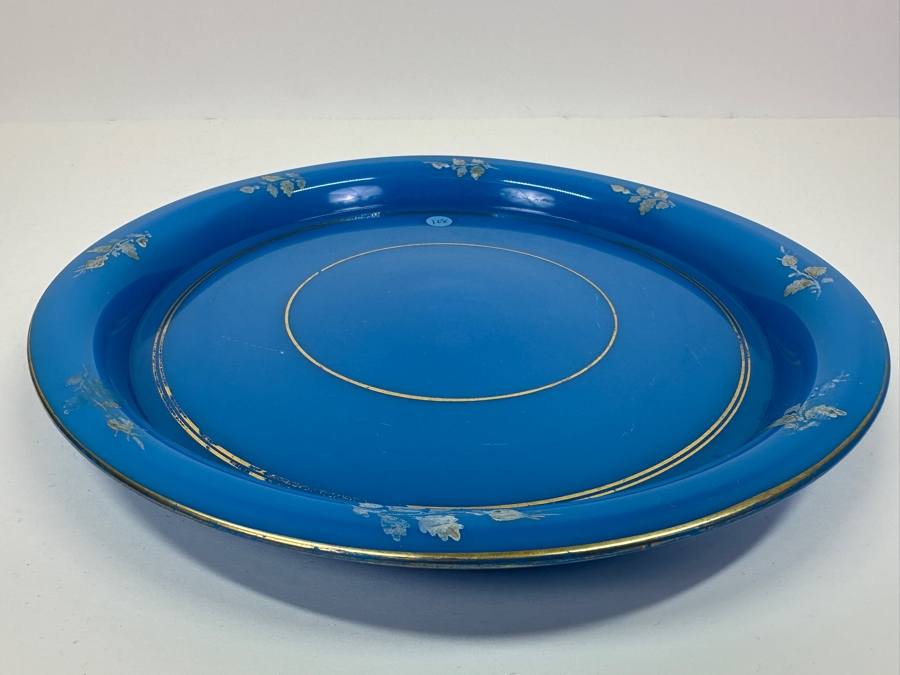 Antique Opaline Glass: Blue Round Tray With Gold & White Decor 10.75'W Appraised $275 [Photo 6]