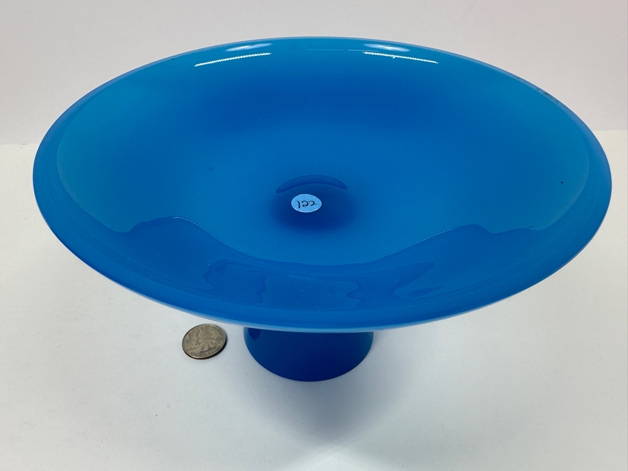 Vintage Mid-Century Opaline Glass: Blue Compote 7.75'W X 4.75'H Appraised $40 [Photo 5]