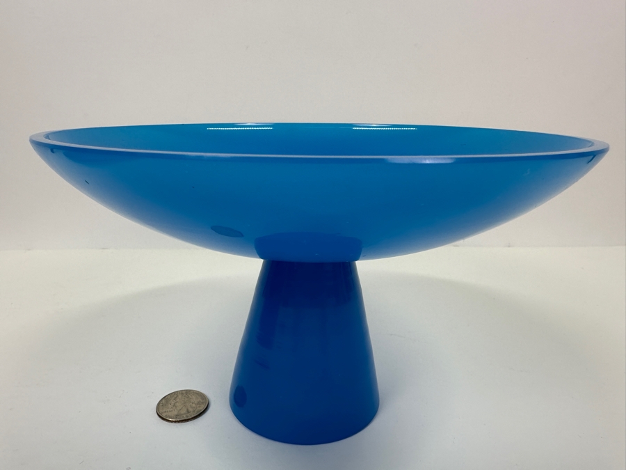 Vintage Mid-Century Opaline Glass: Blue Compote 7.75'W X 4.75'H Appraised $40 [Photo 4]