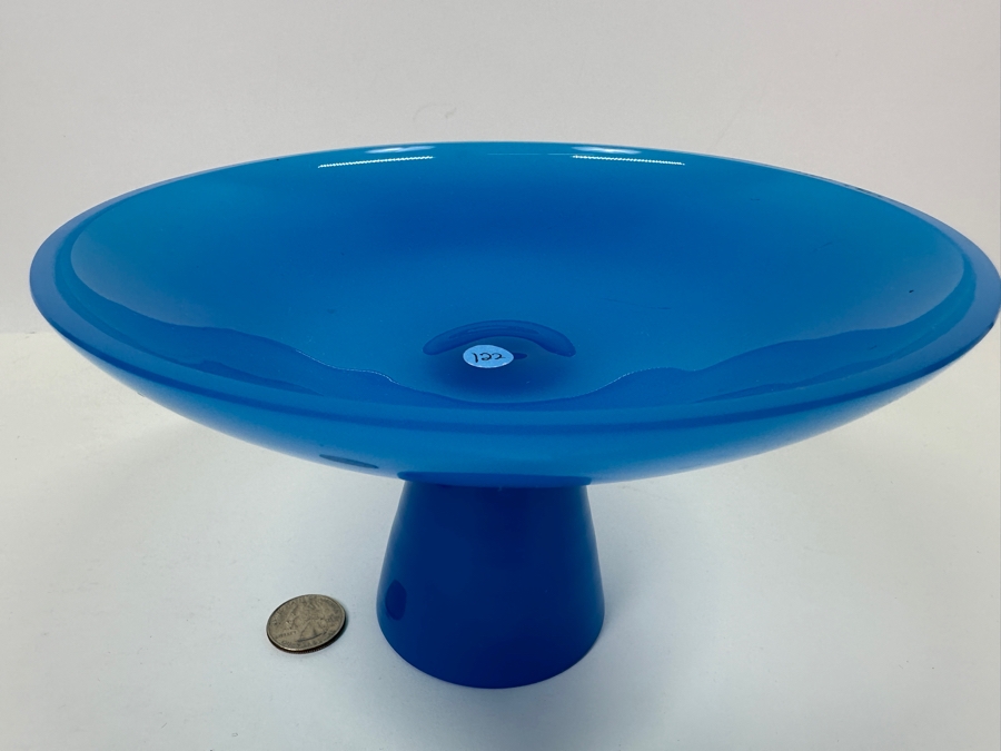 Vintage Mid-Century Opaline Glass: Blue Compote 7.75'W X 4.75'H Appraised $40 [Photo 2]