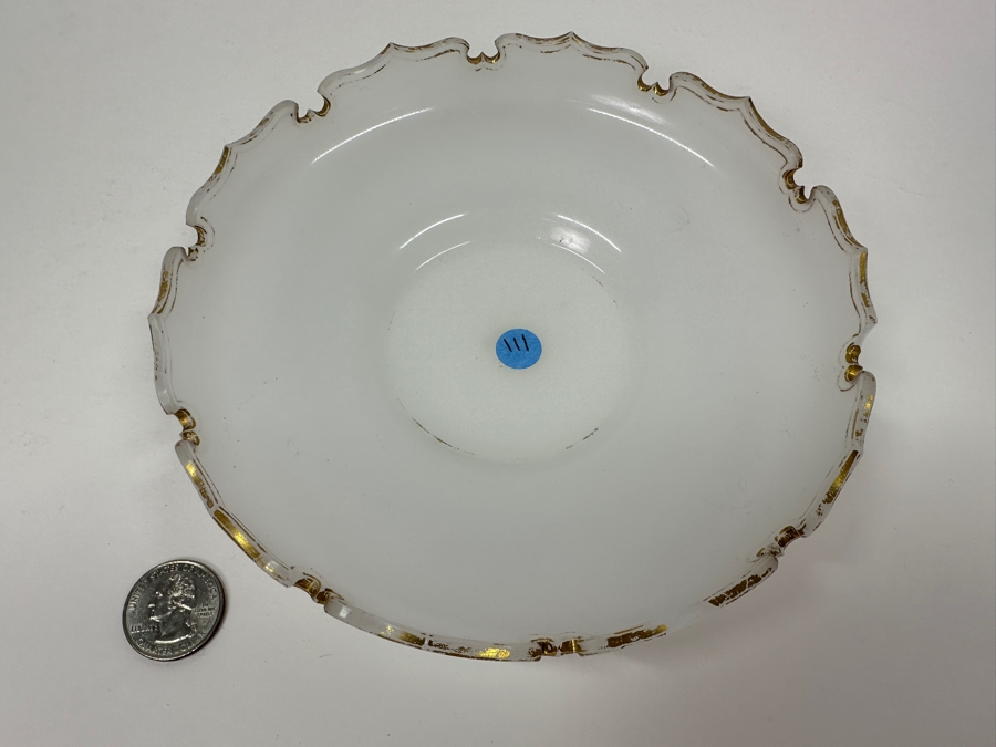 Antique Opaline Glass: White Plate With Gold Decor Has Chip 6.75'W X 1.5'H Appraised $30 [Photo 2]
